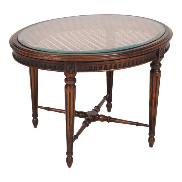Louis XVI Style Caned Oval Accent Table For Sale