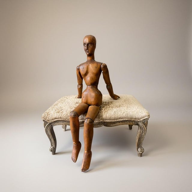 This is a turn of the century French modernist large male articulated carved wood artist lay figure. He may be carved...