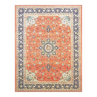 Antique Persian Tabriz Wool 10x13 Rust, Navy & Ivory Handmade Area Rug #1143224 For Sale
