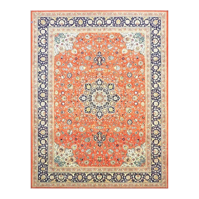 Antique Persian Tabriz Wool 10x13 Rust, Navy & Ivory Handmade Area Rug #1143224 For Sale