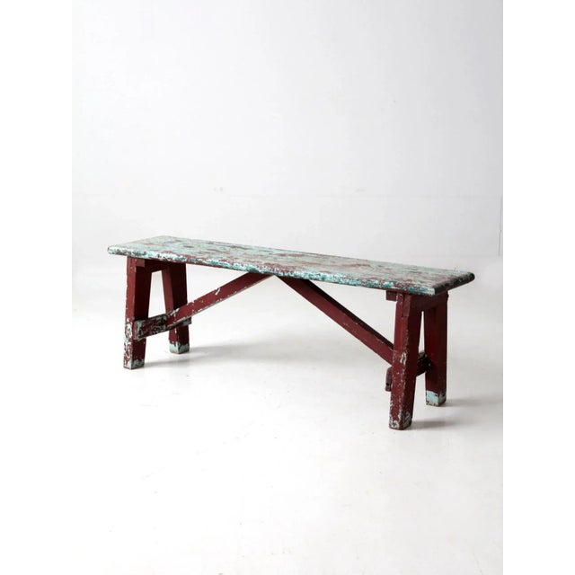 Antique Primitive Painted Bench For Sale - Image 6 of 13