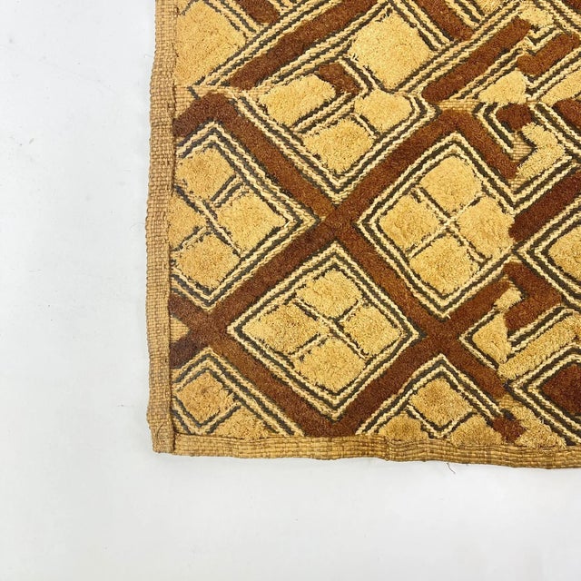 Early 20th Century Early 20th Century Kuba Raffia Square Textile 21x19 inch For Sale - Image 5 of 6