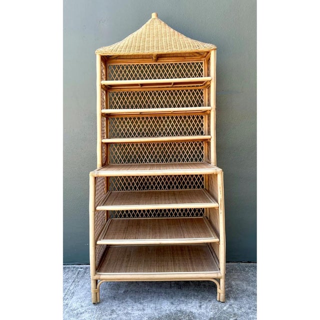 Amanda Lindroth Pagoda Rattan Etagere For Sale - Image 11 of 12