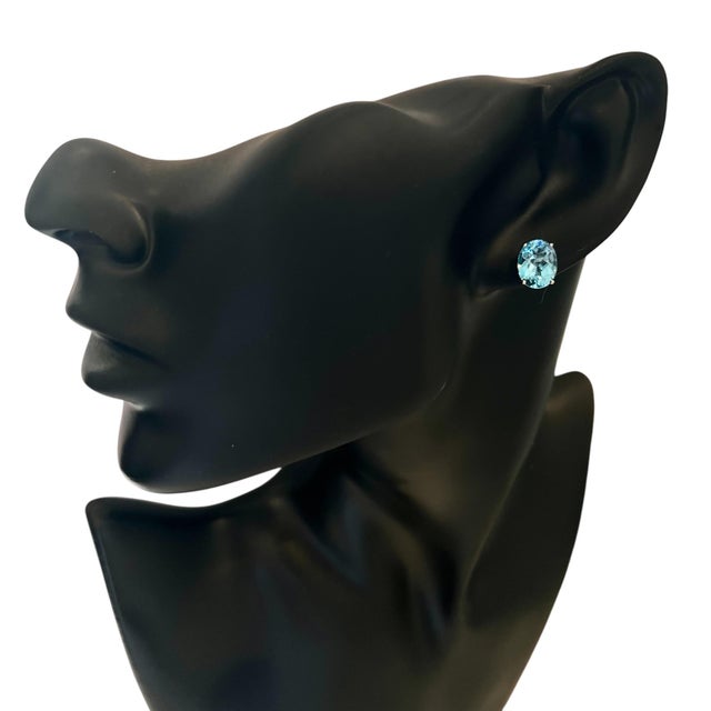 Natural Blue Topaz Stud Earrings 14k White Gold 5.79 TW Certified For Sale - Image 9 of 14