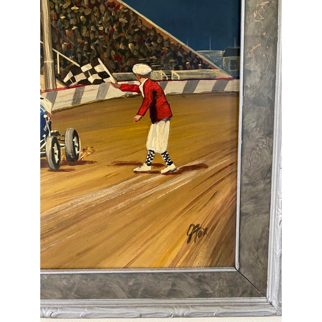 Goldenrod Oil Painting G. Fox Car Race Circa 1930, Framed For Sale - Image 8 of 12