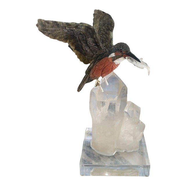 Peter Muller Labradorite Kingfisher Sculpture Quartz Base. Switzerland, 1980's. For Sale