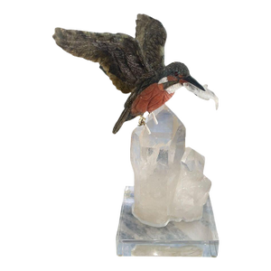 Peter Muller Labradorite Kingfisher Sculpture Quartz Base. Switzerland, 1980's.