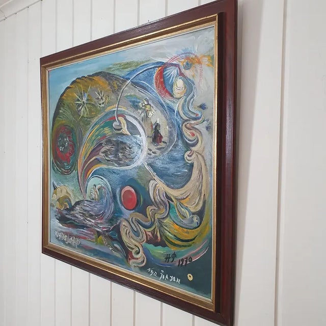 1970 Large Mid-Century Swedish Cosmic Esoteric Double-Sided Oil Painting "Nya Jorden" by Hildegard Persson For Sale - Image 13 of 18