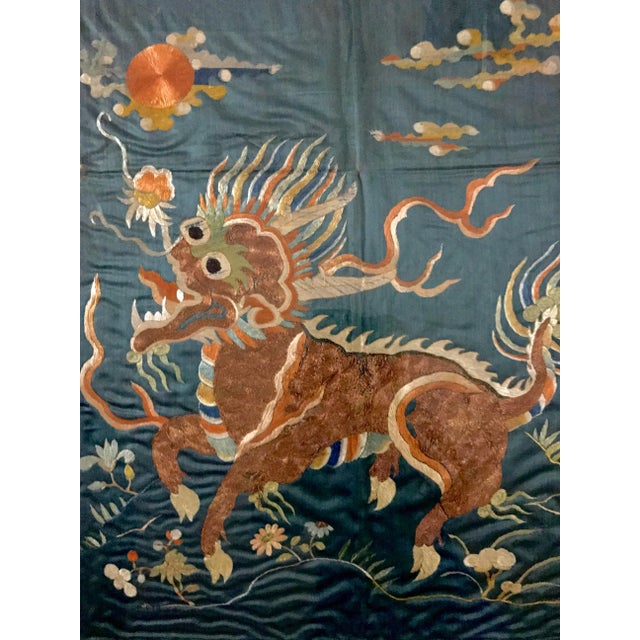 Late 19th Century Framed Qing Dynasty Tapestry With Qilin For Sale - Image 4 of 6