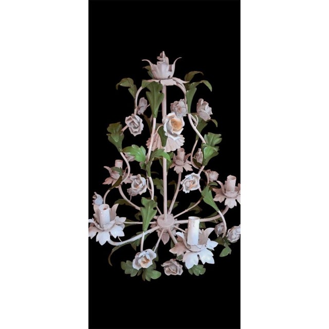 Hollywood Regency Porcelain Floral Roses Flower Chandelier, 1950s For Sale - Image 3 of 5