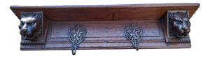Wall Shelf in Oak with Lion Heads and Hooks