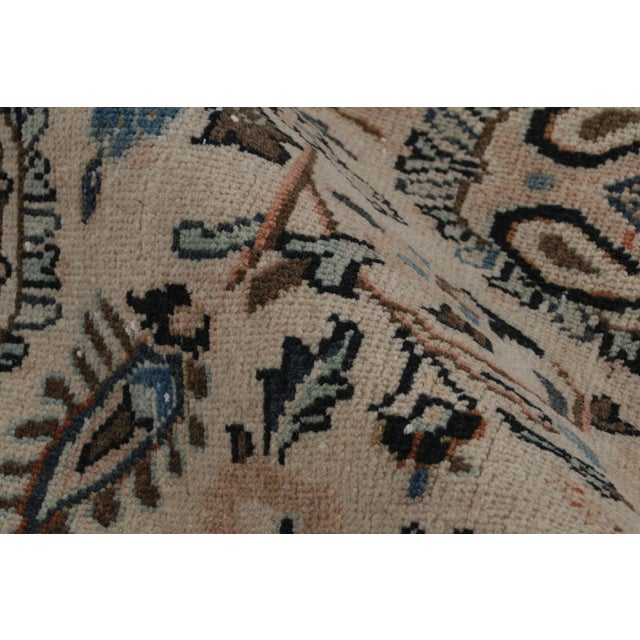 Antique Mahal Geometric Cream Pink Res and Blue Wool Paisley Rug For Sale - Image 9 of 10