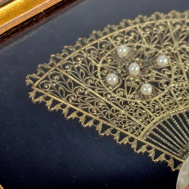 Fragonard Rococo Revival Shadow Box Fan With Gilded Frame and Porcelain Medallion 7.5" For Sale - Image 4 of 8
