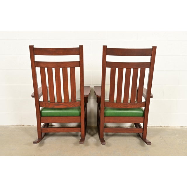 Brown Stickley Brothers Style Antique Mission Oak Arts & Crafts Rocking Chairs, Pair For Sale - Image 8 of 9