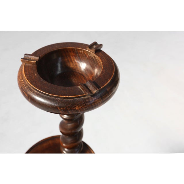 Art Deco Oak Ashtray on Hand-Turned Base, France, 1930s For Sale - Image 4 of 11