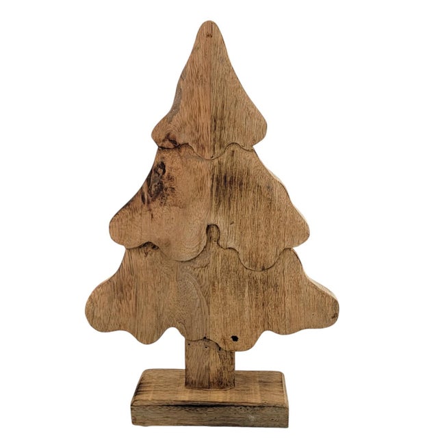 Vintage Table Top Wood Carved Christmas Tree. Solid Wood. 15 In Tall X 10In Wide For Sale - Image 4 of 10