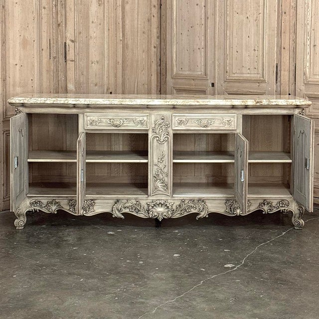Antique Country French Stripped Walnut Buffet With Thick Siena Marble Top For Sale - Image 14 of 18