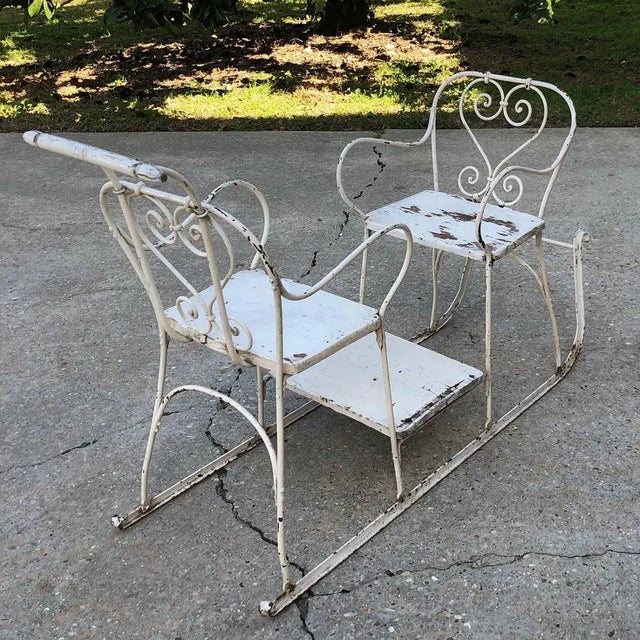 Wood Antique Wrought Iron Sleigh in Country French Style For Sale - Image 7 of 10