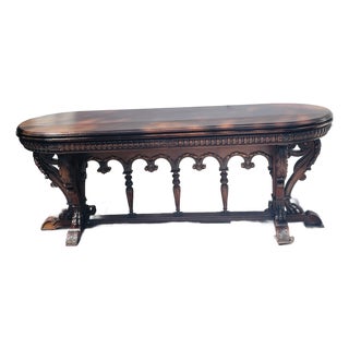 19 Th C Antique Carved Oak Library Table For Sale
