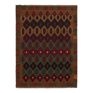 Rug & Kilim’s Baluch Tribal Rug in Rust Tones With Colorful Hexagon Patterns