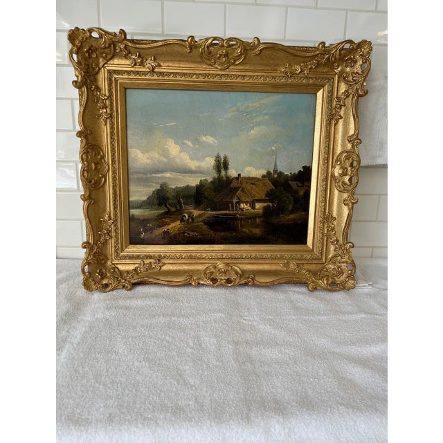 English Arthur James Stark Thatched Cottage Landscape Painting, Framed For Sale - Image 3 of 11