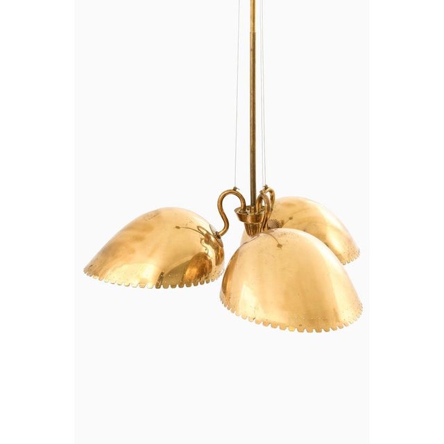 Ceiling Lamp with Three Dome-Shaped Brass Shades from Harald Notini, 1940s For Sale - Image 6 of 10