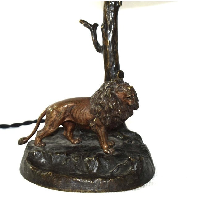 Metal Art Nouveau Figural Bronze Table Lamp with Lions, 1890s For Sale - Image 7 of 8