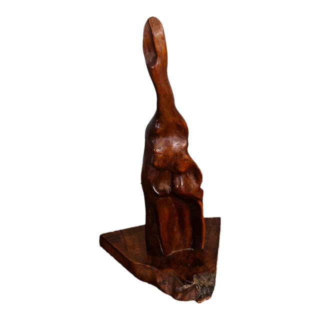 Mid Century Modern Artisan Carved Abstracted Figure Sculpture Walnut Studio MCM For Sale