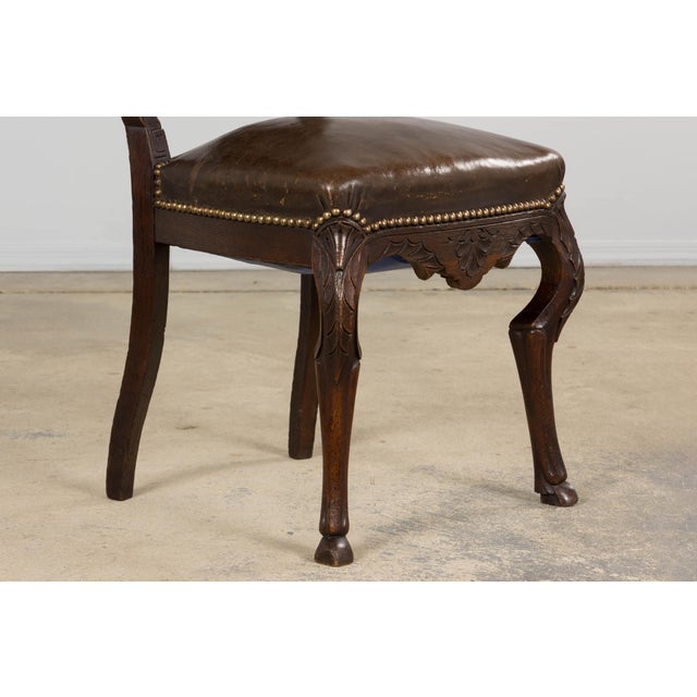 Antique French Louis XV Style Oak Dining Chairs W/ Brown Leather - Set of 8 For Sale - Image 11 of 18