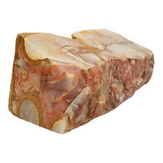 Mid-Century Polished Onyx Stone Sculpture or Bookend – Earthy Tones, 10 Inches Long For Sale