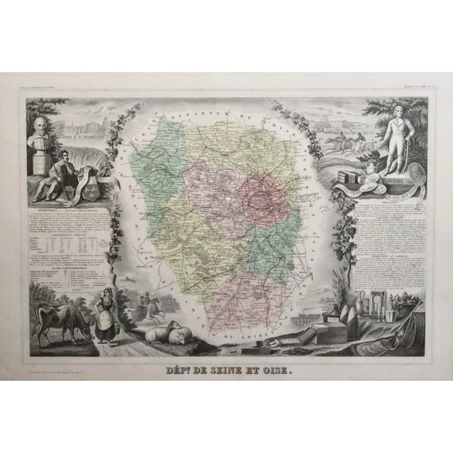 Framed antique map of the area surrounding Paris, Seine Et Oise. It includes Versailles. Maker's mark on bottom right....