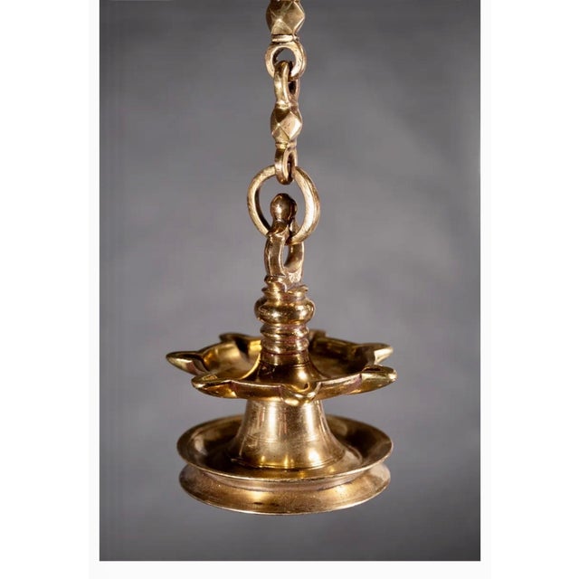 19th Century Rare Antique Judaica Hanging Bronze Jewish Synagogue or Temple Oil Lamp w Chain For Sale - Image 5 of 6