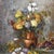 Flowers artwork, antique oil painting, floral vase painting which represents Dahlias and Chrysanthemums with grapes. It...