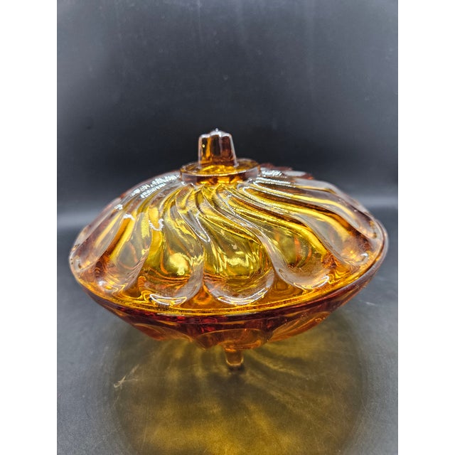 Vintage Amber Glass Nadir Figueiredo Swirl Lidded Candy Dish