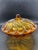 Vintage Amber Glass Nadir Figueiredo Swirl Lidded Candy Dish