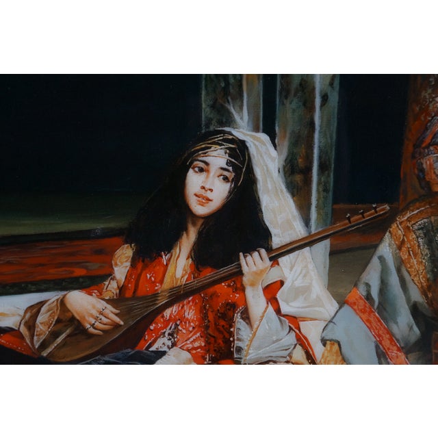 Late 20th Century Late 20th Century Sultan's Favourite Song After Antonio Maria Fabres Y Costa Orientalist Painting, Framed For Sale - Image 5 of 12