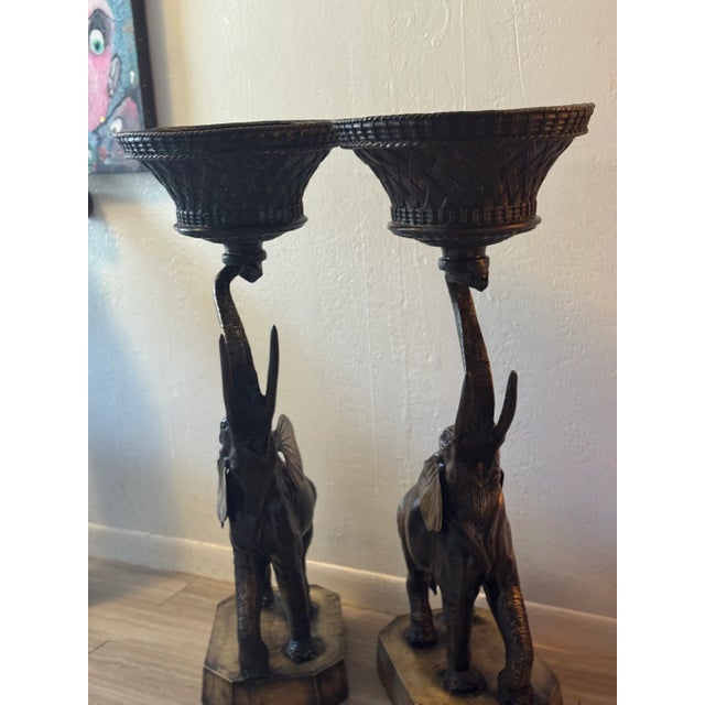Vintage Mid-Century Solid Bronze Elephant Pedestal Tables – Pair For Sale - Image 10 of 13