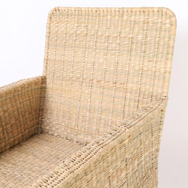 Tan Woven Reed Chaise Lounges With Magazine Racks For Sale - Image 8 of 10