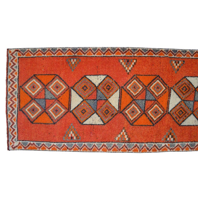 Hand-Knotted Tribal Geometric Design Turkish Runner Rug . Hallway Rug Kitchen Decor - 3′3″ X 10′4″ For Sale - Image 11 of 15