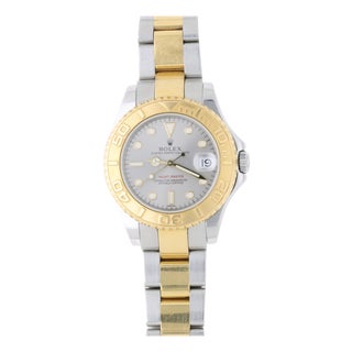 1990s Rolex Yacht Master Two Tone 168623 Gray Dial 35mm Full Set Watch For Sale