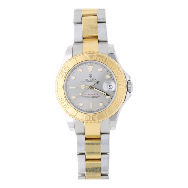 1990s Rolex Yacht Master Two Tone 168623 Gray Dial 35mm Full Set Watch For Sale