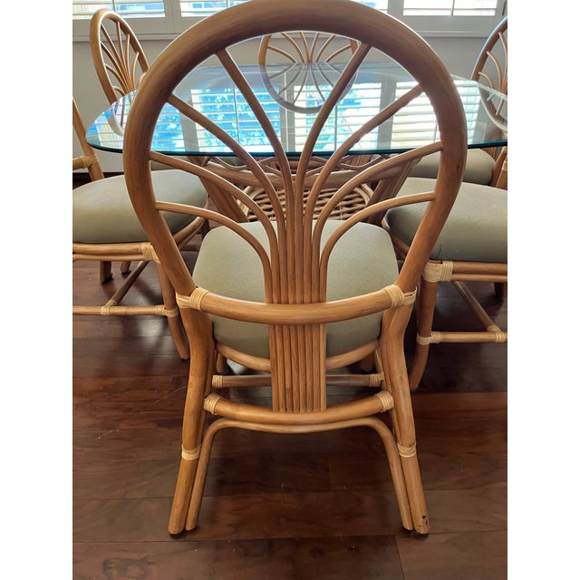 Boho Chic Rattan Dining Table and 6 Chairs - Set of 8 For Sale - Image 3 of 12