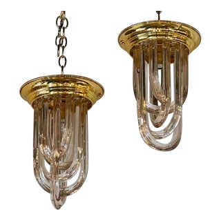Pair of Vintage Pink Glass Pendants For Sale
