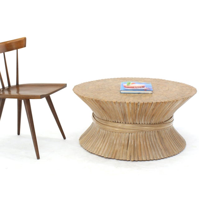 Mid-Century Modern Round Wheat Bamboo Sheaf Base Coffee Table Mid-Century Modern McGuire For Sale - Image 3 of 12