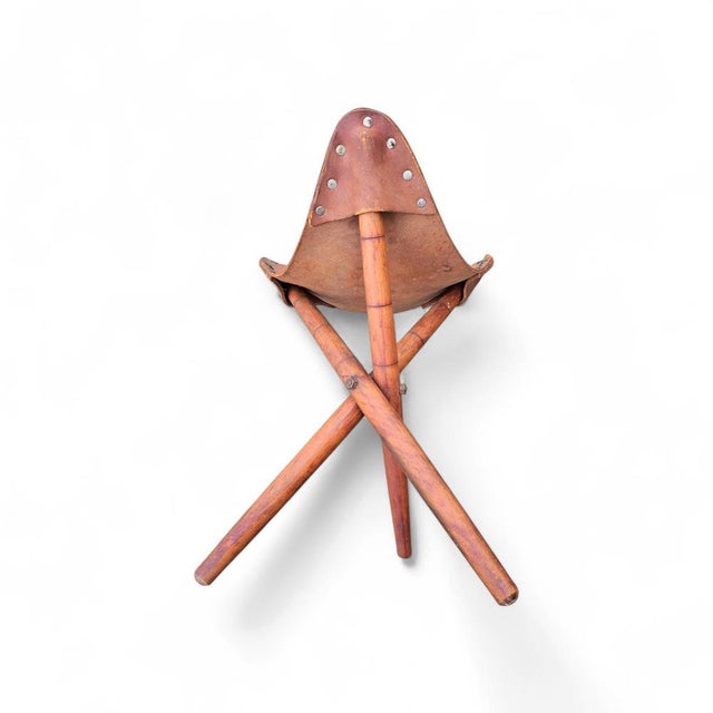 Vintage Tooled Leather Tripod Chairs, Set of 2 For Sale - Image 13 of 18