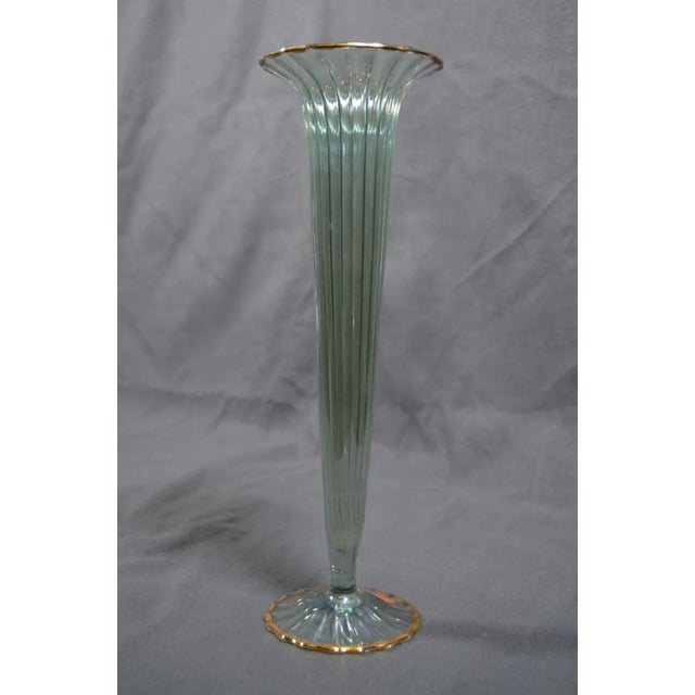 Green 1970s Murano Cornet Vase - Green Iridescent Glass Highlighted With Gold Threads For Sale - Image 8 of 12