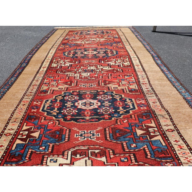 Antique Persian Camel Hair Serab Runner With Tribal Medallion Design Rug For Sale - Image 10 of 17