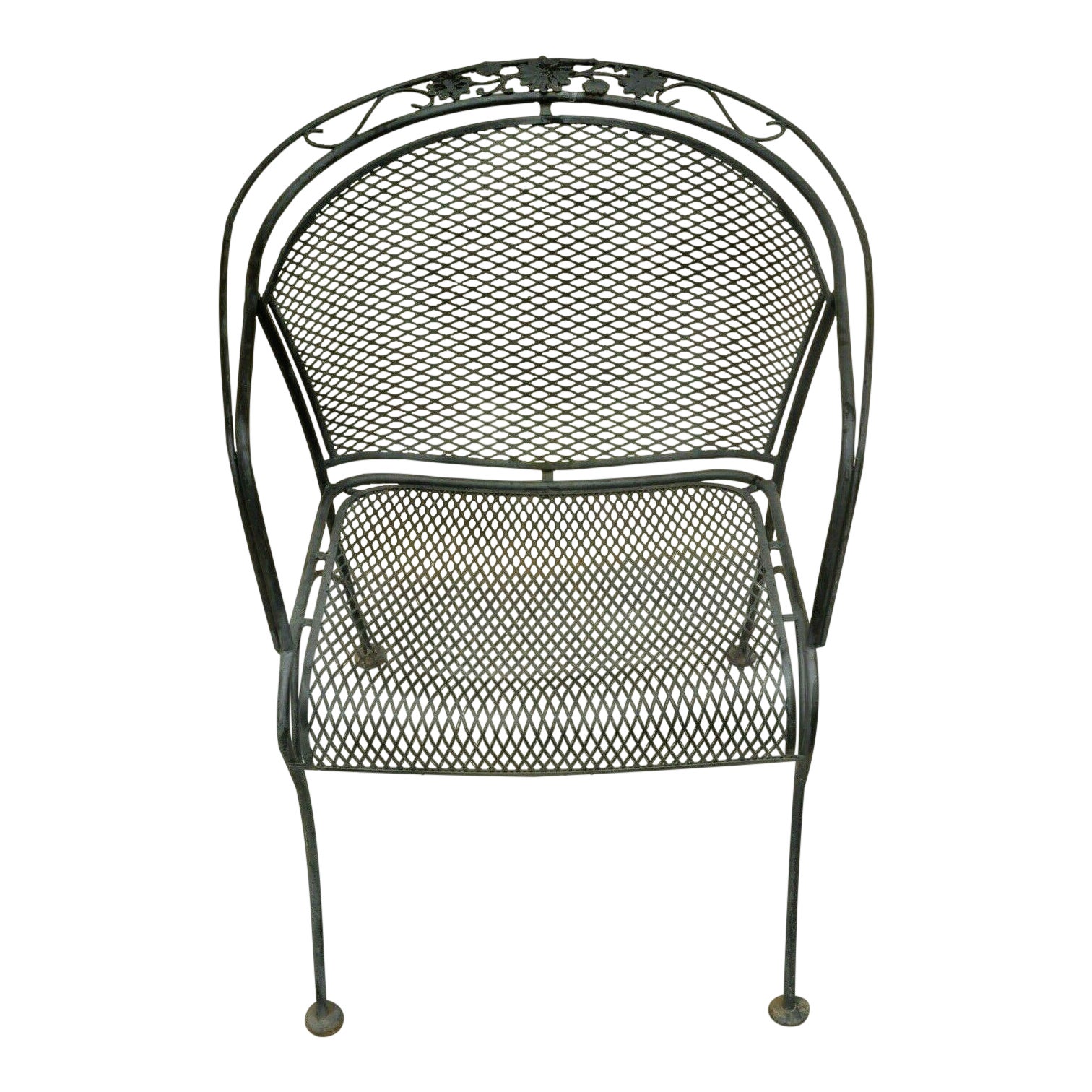 Late 20th Century Vintage Woodard Briarwood Wrought Iron Barrel Back Garden Patio Dining Arm Chair Chairish