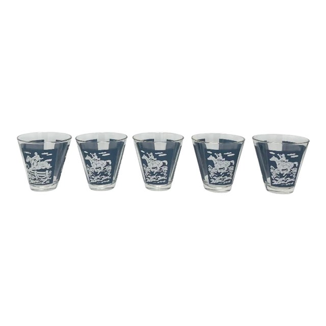 Vintage Hazel Atlas Equestrian Horse Tally Ho Shot Glasses - Set of 5 For Sale