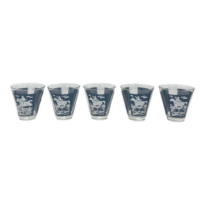 Vintage Hazel Atlas Equestrian Horse Tally Ho Shot Glasses - Set of 5